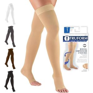 Truform 20-30 mmHg Compression Stockings for Men and Women, Thigh High Length, Dot-Top, Open Toe, Small