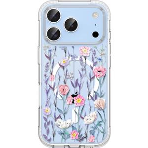 Jmltech Magnetic for iPhone 17 Pro Max Case Girly Aesthetic Clear Floral Flowers Compatible with MagSafe Wireless Slim Anti-Yellowing Shockproof Protective Phone Cases Pink