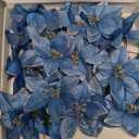 24 Set Christmas Blue Glitter Poinsettia Flowers Picks Christmas Tree Ornaments for Winter Blue Teal Christmas Tree Wreaths Garland Holiday Seasonal Wedding Decorations White Gift Box Included