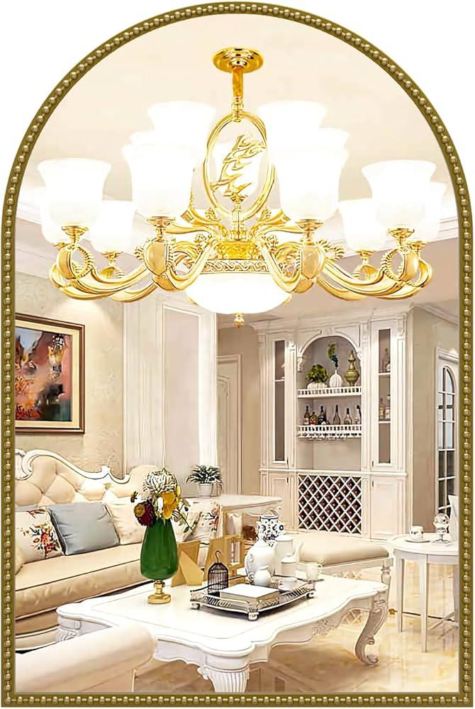 GIFTTROVE Gold Arched Mirror for Bathroom, 28"x42" Metal Beaded Frame Mirror, Vintage Arch Wall Mirrors, Decorative Accent Mirrors for Entryway, Living Room