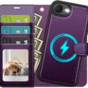 OCASE for iPhone 16e Case Detachable Wallet Case with Card Holder, 2 in 1 Pu Leather Flip Folio with RFID Blocking Stand Wrist Strap Shockproof Phone Cover 6.1 Inch 2025, Dark Purple
