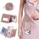 for iPhone 17 Pro Case with Card Holder and Strap for Women,Crossbody Lanyard, Make Up Mirror,Snap Clasp,Cute Phone Wallet Cases 6.3 inch - Dark Rose Gold