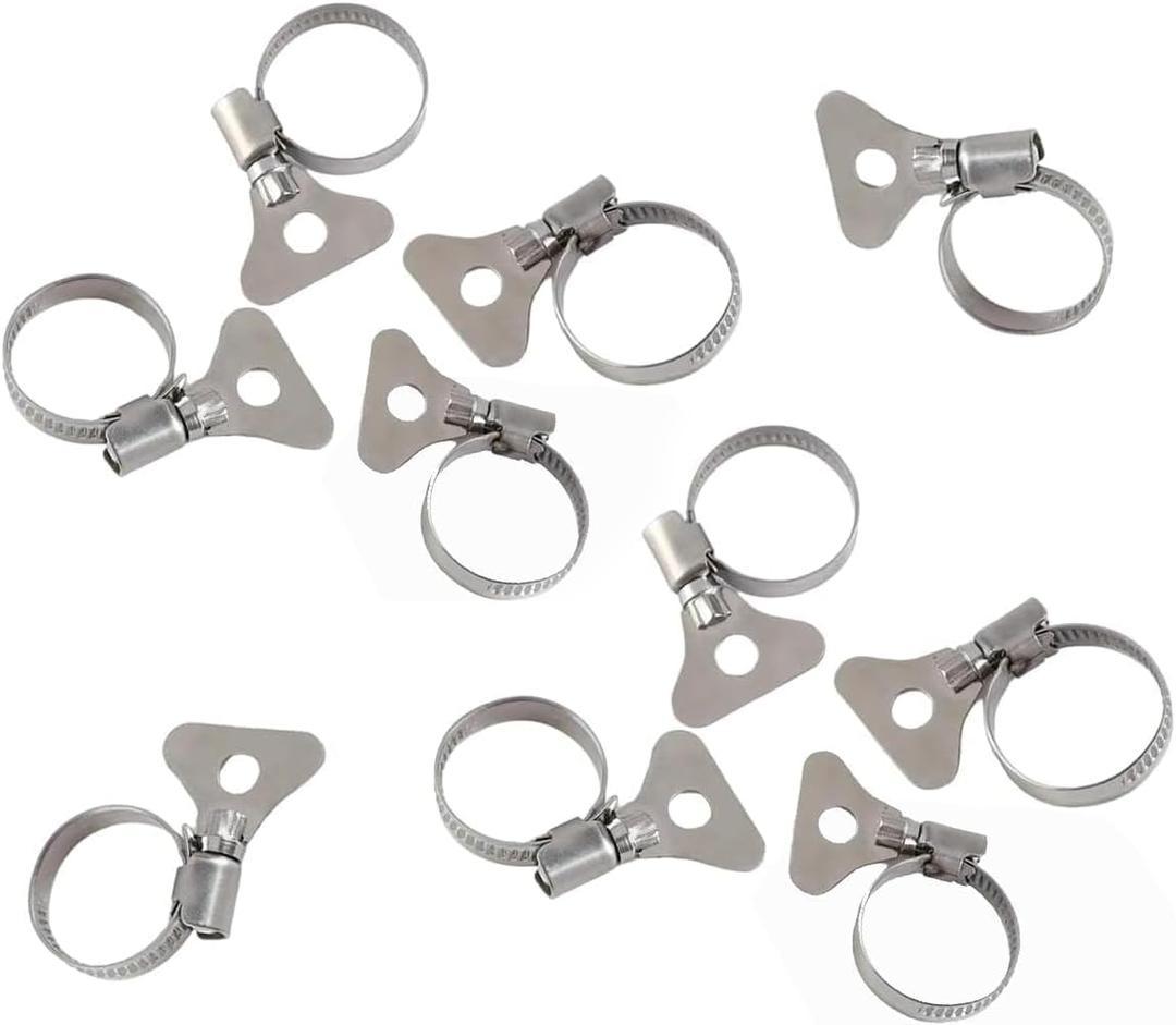 10-Pack 304 Stainless Steel Hose Clamps with Adjustable Thumb Screw, Key-Type Design, 8mm Bandwidth, Ideal for Plumbing, Automotive, and Machinery Applications (Size: 18-32mm (23/32"-1 1/4")