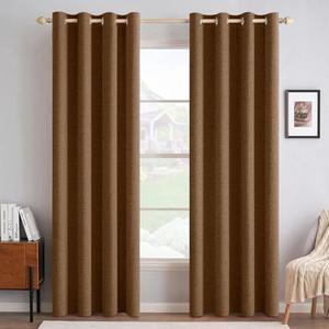 MIULEE 100% Blackout Linen Curtains for Bedroom Thermal Insulated Brown Grommet Room Darkening Curtains & Drapes Fall Decor for Living Room Nursery 52 x 96 Inch (2 Panels)