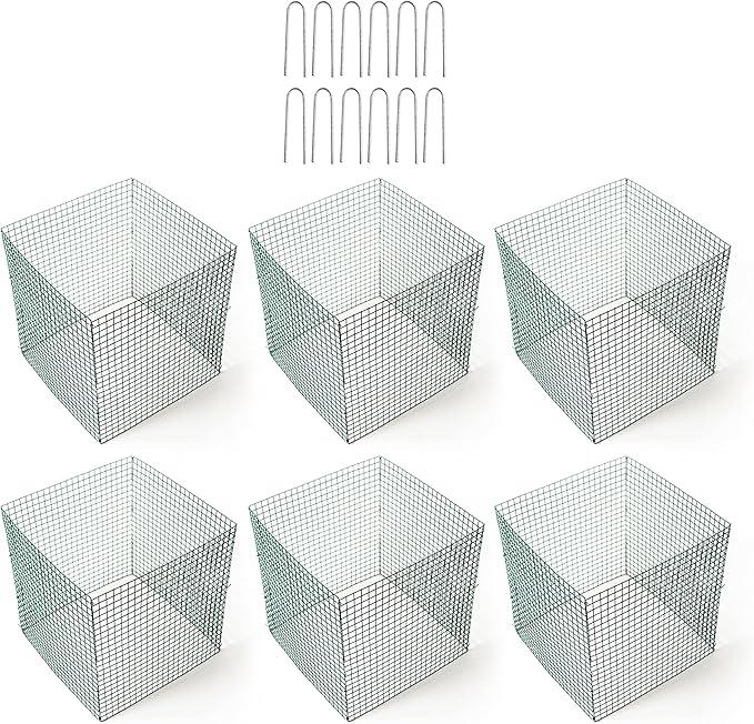 Plant Protectors - 6 Pack - 12" x 12" Green Vinyl Coated Rust Resistant Metal Wire - Complete with Ground Staples
