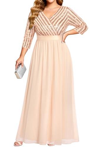 Talisea Blush Pink Plus Size Bridesmaid Dresses Long Sleeve Formal Wedding Guest Dress Evening Prom Gowns Maxi Sequin 18W