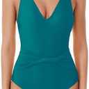 BCA by Rebecca Virtue Women's Standard Tori One Piece Swimsuit, Plunge Neck, Twist-Front Waist, Bathing Suits, Xas