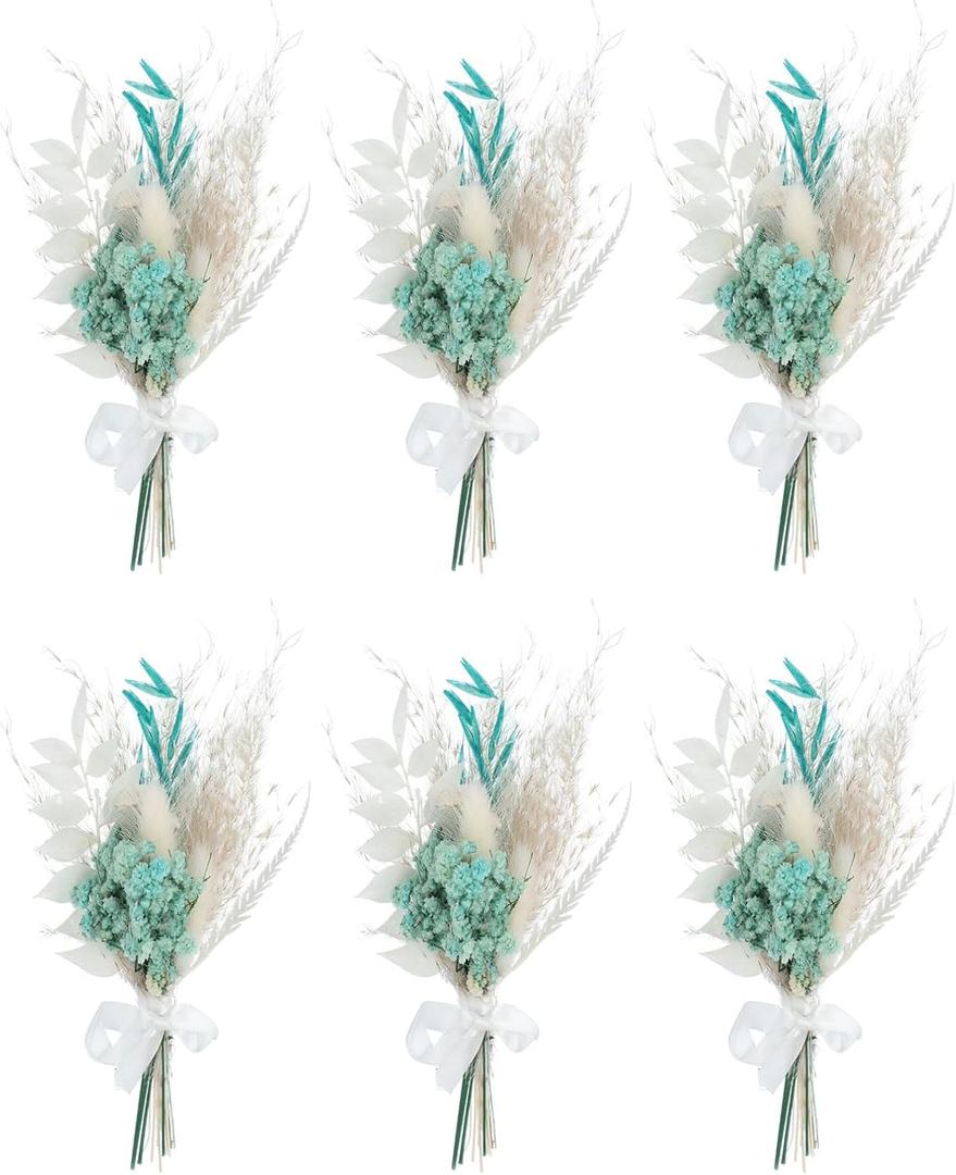 PATIKIL Mini Dried Flower Bouquet, 6 Pcs Pampas Grass Natural Wildflower with Stem Decor Baby's Breath Boho Floral Plant Flower for Crafts DIY Photo Props Gift Wedding Decor, Blue Green