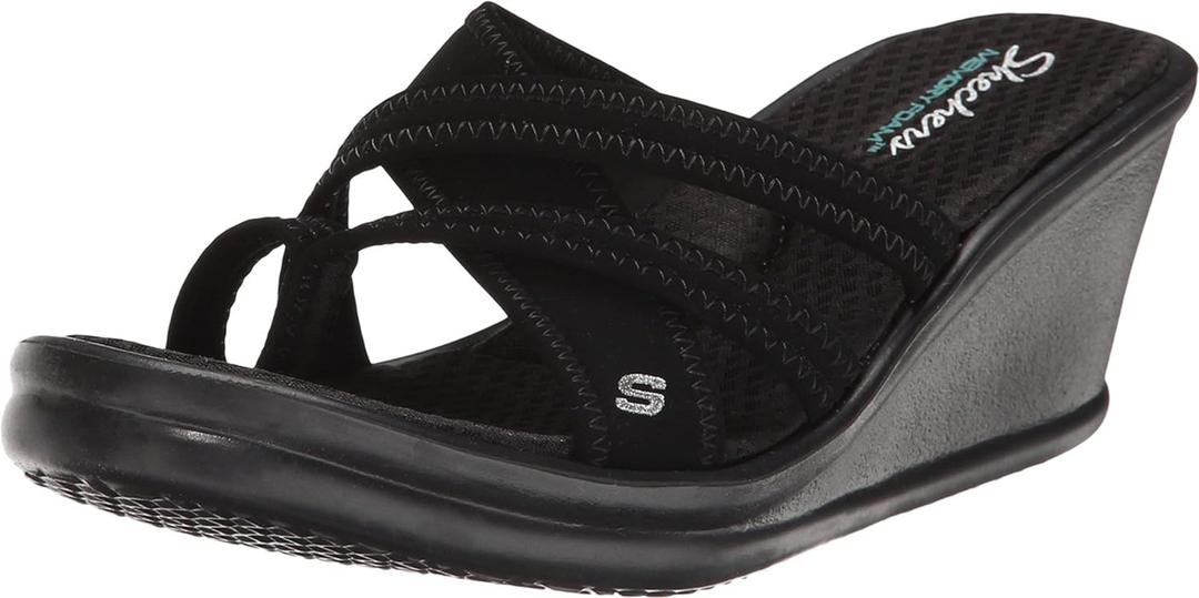 Skechers Cali Women's Rumblers - Young At Heart Wedge Sandal, Black, 8 M US