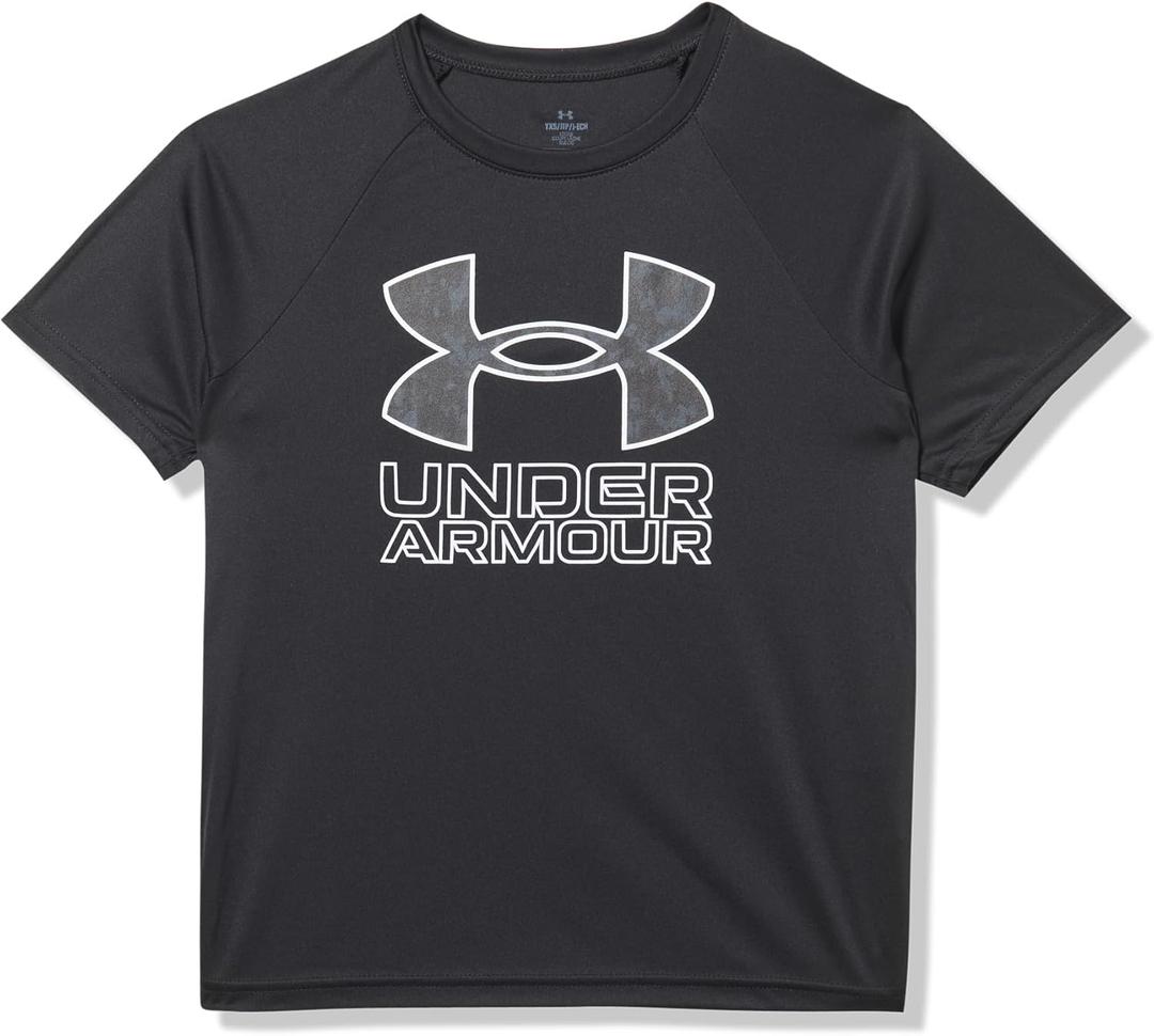 Under Armour Boys Tech Hybrid Print Short Sleeve T Shirt (X-Large,  Black / / White)