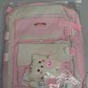 5Pcs Kawaii Cute Backpacks Combo Set with Bear Pendant & Pins - Back To School Supplies Patchwork Bunny Daypack Bag Kit (Pink)
