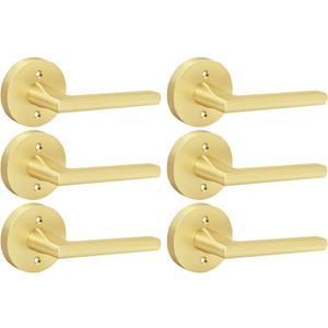 Goldenwarm Gold Dummy Door Handles Interior, Bruhsed Gold Dummy Interior Door Handles, Heavy Duty Zinc Alloy Indoor Door Levers No-Turning for Closet Doors (6 Pcs) (3 Pack)