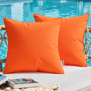 MIULEE Outdoor Pillow Covers Orange Waterproof Fall Decorative Patio Throw Pillow Covers Fade Resistant for Furniture Tent Couch Sofa Living Room Pack of 2 Spring Summer Pillowcases 16x16 Inch 