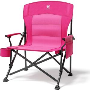 EVER ADVANCED Oversized Folding Women Camping Chair, for Adults Heavy Duty Lawn Chair with Side Pockets, Portable Collapsible Quad Chair for Outside, Support Up to 500lbs, Pink, 24 inches x 19.7 inches x 40 inches