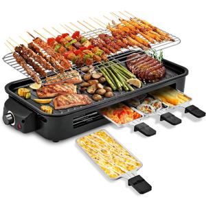Pukomc Electric Indoor Grill,2 in 1 Indoor Grills for Kitchen with Grill Net & Non-Stick Cooking Removable Plate, Temperature Control, Dishwasher Safe, 1800W Large Smokeless Griddle Black