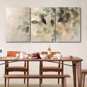Wivsev Leaf Canvas Wall Art,Vintage Botanical Wall Decor,Leaf Print Pictures for Living Room,Bedroom,Office Decorations (24" x 36" x 3 pcs)