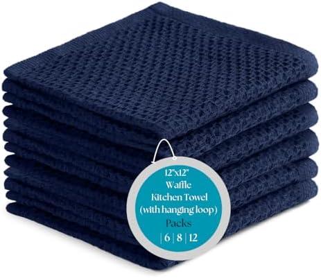 Premium Cotton Waffle Kitchen Wash Cloths - Pack of 6 (12x12 Inches), Ultra Soft, Super Absorbent, Quick Dry, Best as Wash Cloth and Dish Rags - Blue