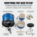 Music Alley 3 Piece Kids Drum Set with Drum Sticks & Drum Throne Seat