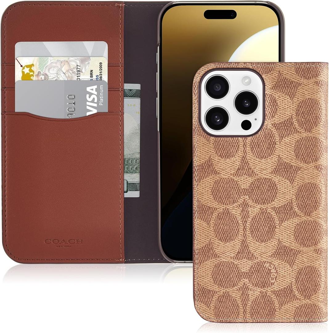 Coach Signature Canvas Wallet Folio iPhone 16 Pro Max Case - Designer Phone Case - Signature Tan