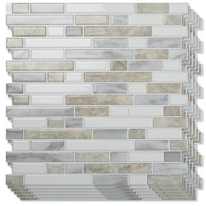 Art3d 10-Sheet Heavy-Duty Peel and Stick Backsplash, Waterproof Wall Tiles Stick on Kitchen Backsplash Living Space, Beige & White