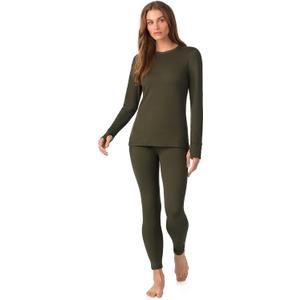 Cuddl Duds Womens Heavyweight Cold Weather Fleece Lined Thermal Set  Long Sleeve Top & Leggings - Winter Lounge Sets (X-Large, Hunter Green)