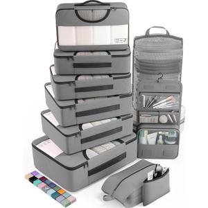 Veken 10 Set Packing Cubes for Travel Essential, Suitcase Organizer Bags in 4 Sizes, Carry-On Luggage Accessories with Large Laundry & Hanging Toiletry Bag, Must-Have for Airplane, Road Trip & Camping