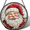 HWRHTR Stained Glass Window Hanging - Red White Santa Claus Suncatcher for Doors Home Christmas Decoration Winter Sun Catcher Thanksgiving New Year Birthday Gifts for Women Men Mom Nana Girl 7.8 in