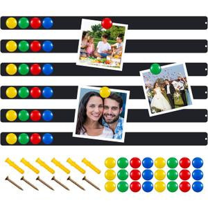 Mooliwe 6 Pieces 36 Inch Frameless Magnetic Stainless Iron Board Strips Bulletin Bar Magnetic Wall Board Memo Strip Set with 48 Pieces Colorful Magnets for School Office Home (Black)