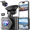 Dash Camera, 4K/1080p Dash Camera Front and Rear, Built-in 5GWiFi, Dash Cam with 64GB SD Card, Full HD 2.0 IPS Screen, for App Control, G-Sensor, Loop Recording, and Parking Mode