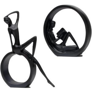 Modern Abstract Black Art Bookshelf Decor - Girl Statue Black Figurines for Home Office Living Room Table Decorations, Reading Figurines for Coffee Shelf Table Centerpiece (6.7inx4.72in)