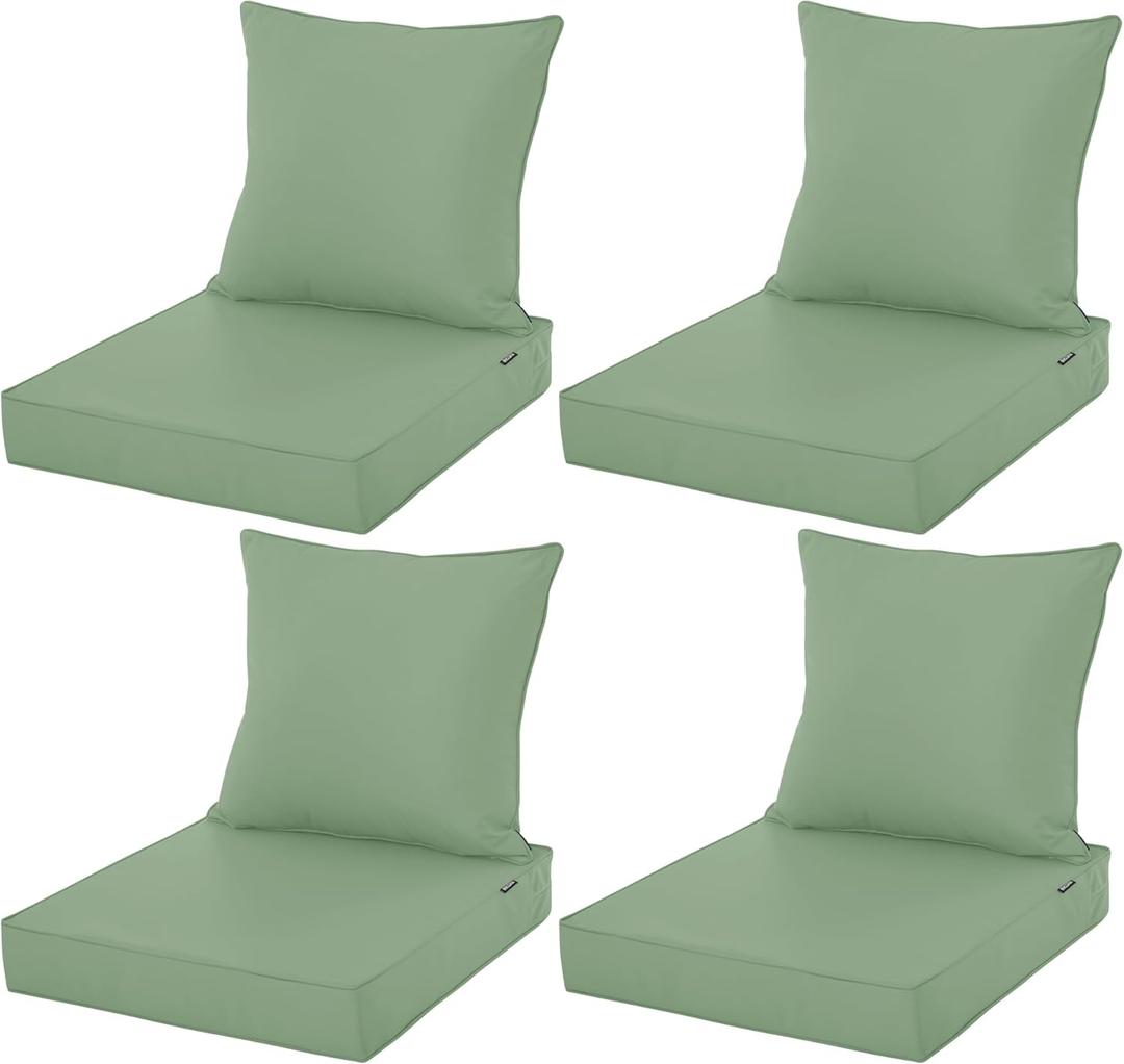 Outdoor Cushions for Patio Furniture, Waterproof Fade and Tear Resistant Deep Seat and Backrest Cushion Set for Chair Couch Swing, 24x24 Inch, Sage Green, Set of 4