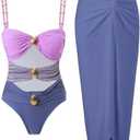 YUNIDMEIM Women's One Piece Swimsuit with Cover up Set Beach Wrap Skirt Retro Bikini Set Two Piece Bathing Suit with Cover up L