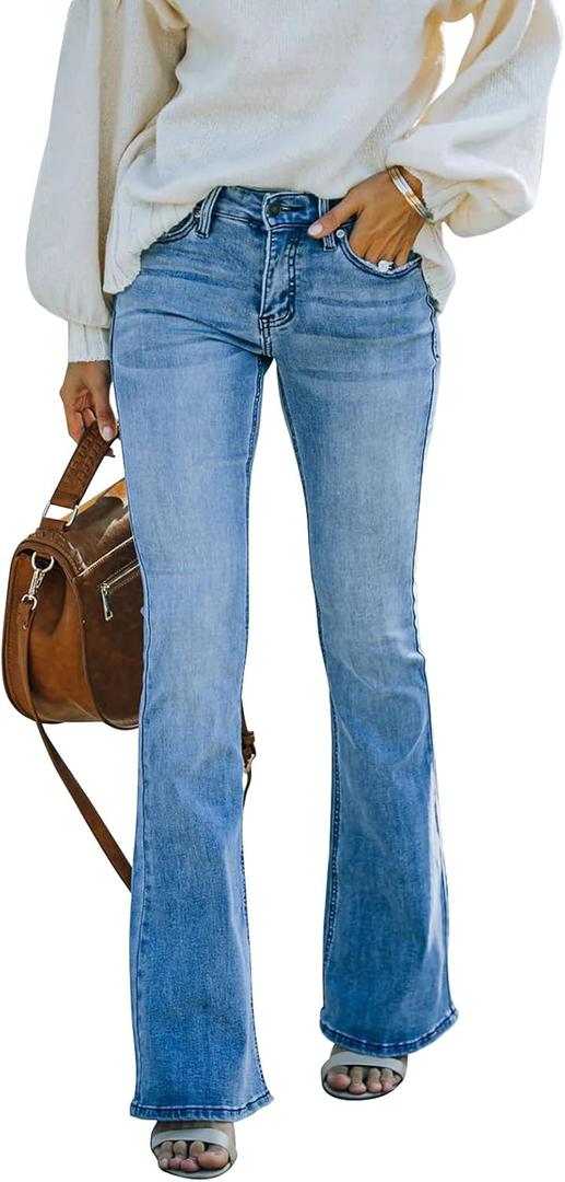 KUNMI Women's Flare Bell Bottom Jeans High Waisted Wide Leg Bootcut Jeans Stretchy Denim Pants (18, Ff001-blue)