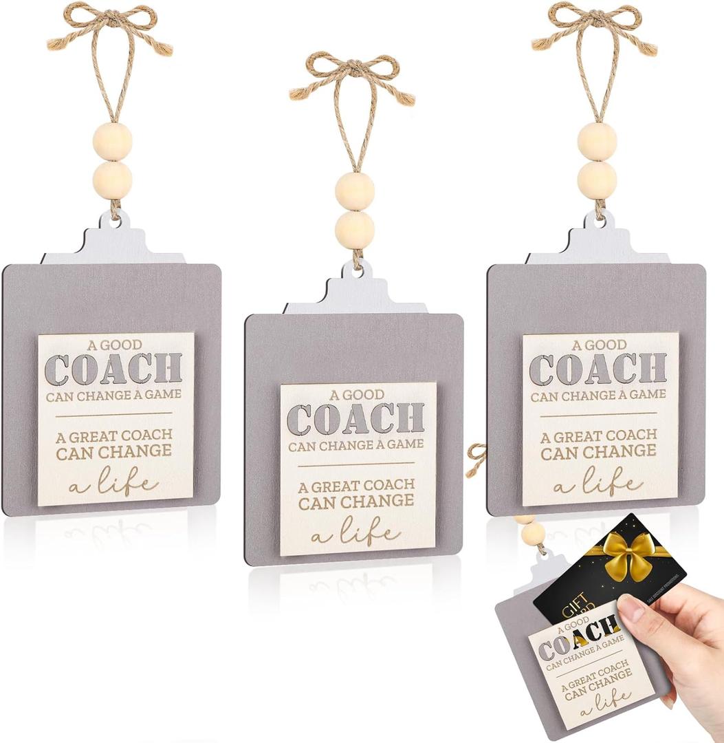 DoubleFill 4 Pcs Thanks Coach Gift Card Holder Coach Gift Wooden Gift Cards Organizer Holder Ornament for Coach, Teachers, Mentors and Sports Events