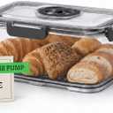 Airtight Bread Box with Manual Air Pump – Kitchen Countertop Bread Storage Container with Date Recording Dial, Silicone Seal – Keeps Homemade Bread, Toast, Bagels & Cookies Fresh Longer (Small)