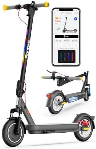 5TH Wheel V40 PRO Electric Scooters, 48V 800W Peak Motor & 20 MPH, 24.9 Miles Range, 10" Solid Tires, Front-N-Rear Suspension and Ambient Light, Folding Sport Scooters with Dual Brake System and APP