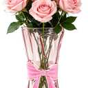 Bow Vase - Pink Glass Vase Cute Bow Decor, Unique Cute Decorative Bouquet Flower Pot Aesthetics for Living Room Home Table Centerpieces Shelf Modern Decor