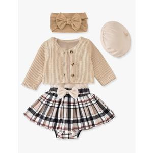 Aalizzwell Infant Baby Girl Fall Winter Skirt Outfit with Cardigan 5Pcs 3-6 Months