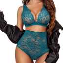 Avidlove Sexy Lingerie for Women High Waist Bra and Panty Set Strappy Babydoll Bodysuit (Large, Peacock Blue)