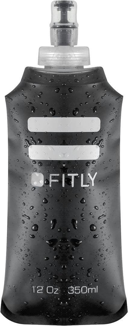 FITLY Soft Flask - 12 oz (350 ml) - Shrink As You Drink Soft Water Bottle for Hydration Pack - Folding Water Bottle Ideal for Running, Hiking, Cycling, Climbing & Rigorous Activity (F3B) (Black)