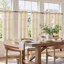 jinchan Striped Linen Kitchen Curtains 45 Inches Length Tier Curtains Farmhouse Modern Cafe Style Small Window Treatments Airy Light Filtering Rod Pocket for Living Room Bathroom 2 Panels Beige