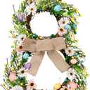 Sggvecsy 25 Inch Easter Bunny Shaped Artificial Flower Wreath with Colorful Berries Daisies Greenery Bow Knot for Front Door Easter Summer Farmhouse Wall Home Window Decor