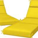 2 Pack Chaise Lounge Chair Cushions 72x21x3 Inch Outdoor Lounger Cushion Set of 2 Waterproof and Fade Resistant Seat Pad Replacement for Patio Furniture with Removable Cover, Yellow