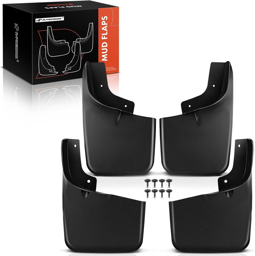 A-Premium Set of 4PCS Mud Flaps Splash Guards Mudguards Mudflaps with Hardware Kits Accessory Compatible with Ford F-150 2004-2014 Pickup, (with Fender Flares), Black Color, Front LH RH and Rear LH RH