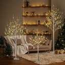 LIGHTSHARE LED Birch Tree Light Set - 4ft, 6ft, 8ft Trees with Warm White Lights - Indoor Outdoor Christmas Wedding Party Decorations (3-Pack)
