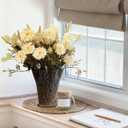 KBREE Artificial Mums Bouquets Faux Daisy Flowers, 4 Bunches Handmade Flowers, 17.7" Natural Farmhouse Mums Bouquets for Winter Home Decor, Indoor Decor & Table Centerpieces(Pale Yellow)