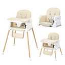 JOYMOR 5 in 1 Baby High Chair for Babies and Toddlers, Portable Highchair Fold Compact, ConvertibleBaby Feeding Chair Booster for Eating with Detachable Double Tray, 5 Point Harness (Beige)