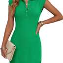 Saodimallsu Womens Summer Sleeveless Mini Dress Casual Polo Collared Button V Neck Knit Sweater Shirt Dresses (Green)