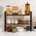 Wooden Desk Shelf Organizer - 2 Tier Desktop Bookshelf Storage Rack, Brown, 17.5"L x 8.46"W x 3.15"H