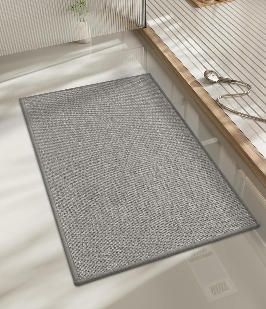 Bathroom Rugs Mat 32x17, Ultra Thin Non Slip Bath Mat Quick Dry Absorbent Bath Mat for Bathroom Floor, (Dark Grey, 32"x17")